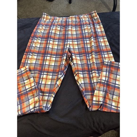 Women's,‎ Leggings Sissycos Orange Plaid Multi-Color Pattern Size L-XXL  (12-18) - Picture 1 of 7